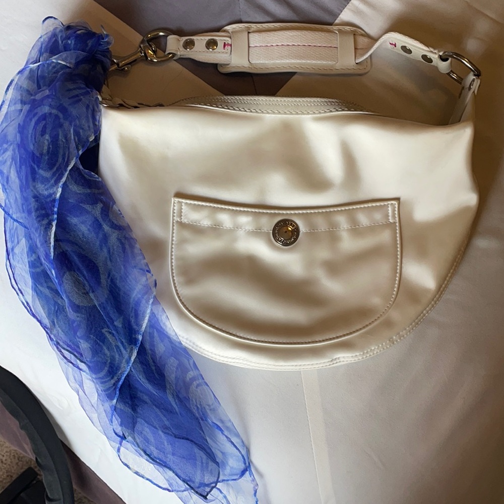 Coach White Sateen and Leather Shoulder bag
